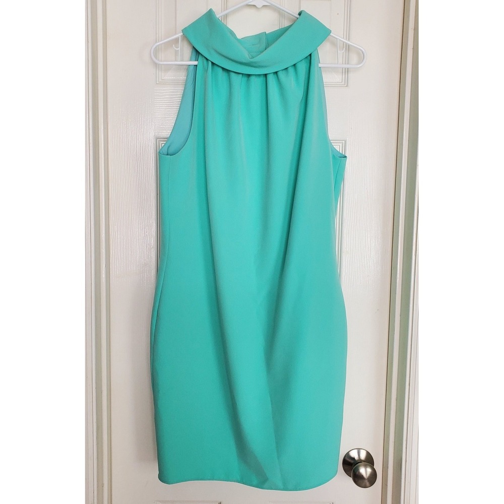 Sail to Sable Shift Dress Turquoise Blue Button Back Mock Neck Preppy Medium